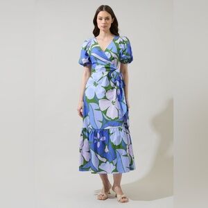Sugarlips Dayana Floral Poplin Wrap Midi Dress Size XS